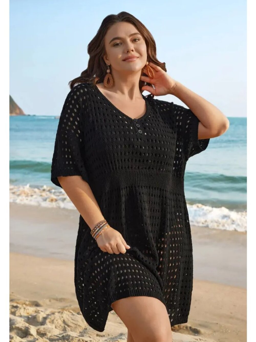 NEW BloomChic Black Cut-Out Waist Cinched Oversized Swim Cover-Up 18/20